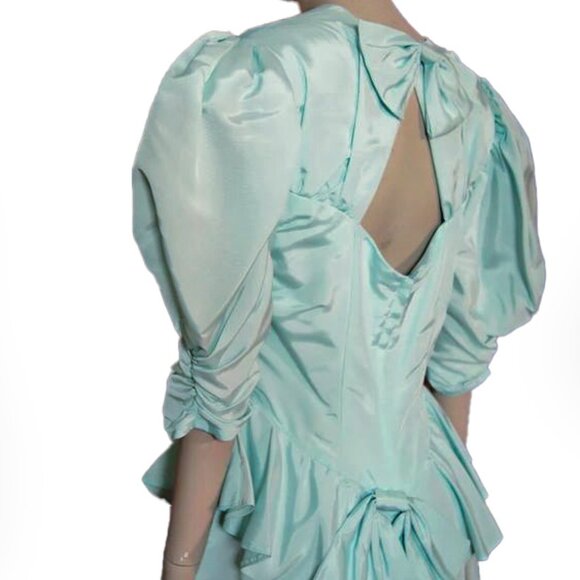 Jessica McClintock Green Peplum Midi Dress Sweetheart Neckline - Picture 4 of 6